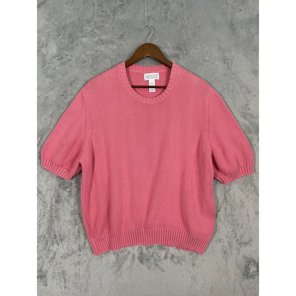 VTG Lands End Sweater Sz XL Pink Drifter Short Sleeve Cotton Knit USA Retro 90s